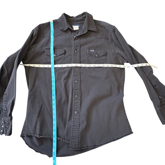 Vintage Wrangler Pearl Snap Black Denim Button Down Shirt M Westerncore S06000 - Picture 2 of 6